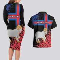 Personalized Faroe Islands Couples Matching Long Sleeve Bodycon Dress and Hawaiian Shirt Coat Of Arms Flag Style
