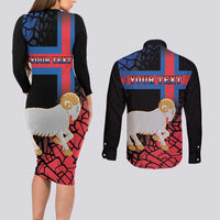 Personalized Faroe Islands Couples Matching Long Sleeve Bodycon Dress and Long Sleeve Button Shirt Coat Of Arms Flag Style