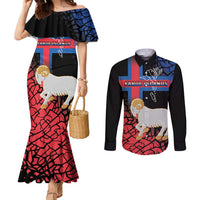 Personalized Faroe Islands Couples Matching Mermaid Dress and Long Sleeve Button Shirt Coat Of Arms Flag Style