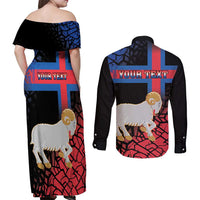 Personalized Faroe Islands Couples Matching Off Shoulder Maxi Dress and Long Sleeve Button Shirt Coat Of Arms Flag Style