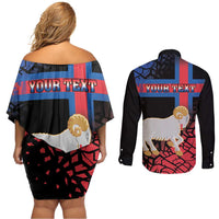 Personalized Faroe Islands Couples Matching Off Shoulder Short Dress and Long Sleeve Button Shirt Coat Of Arms Flag Style