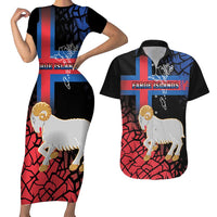 Personalized Faroe Islands Couples Matching Short Sleeve Bodycon Dress and Hawaiian Shirt Coat Of Arms Flag Style