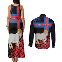 Personalized Faroe Islands Couples Matching Tank Maxi Dress and Long Sleeve Button Shirt Coat Of Arms Flag Style