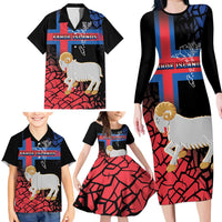 Personalized Faroe Islands Family Matching Long Sleeve Bodycon Dress and Hawaiian Shirt Coat Of Arms Flag Style