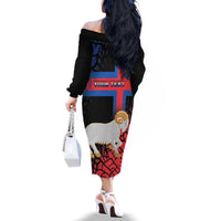 Personalized Faroe Islands Family Matching Off The Shoulder Long Sleeve Dress and Hawaiian Shirt Coat Of Arms Flag Style