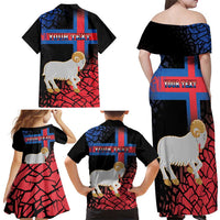 Personalized Faroe Islands Family Matching Off Shoulder Maxi Dress and Hawaiian Shirt Coat Of Arms Flag Style