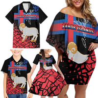 Personalized Faroe Islands Family Matching Off Shoulder Short Dress and Hawaiian Shirt Coat Of Arms Flag Style