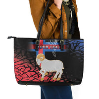Personalized Faroe Islands Leather Tote Bag Coat Of Arms Flag Style