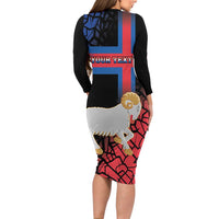 Personalized Faroe Islands Long Sleeve Bodycon Dress Coat Of Arms Flag Style