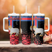 Personalized Faroe Islands Tumbler With Handle Coat Of Arms Flag Style