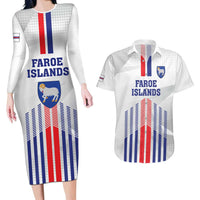 Custom Faroe Islands Football Couples Matching Long Sleeve Bodycon Dress and Hawaiian Shirt Go Champion White Version