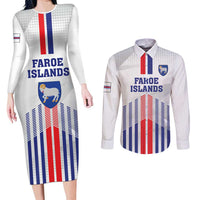 Custom Faroe Islands Football Couples Matching Long Sleeve Bodycon Dress and Long Sleeve Button Shirt Go Champion White Version