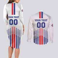 Custom Faroe Islands Football Couples Matching Long Sleeve Bodycon Dress and Long Sleeve Button Shirt Go Champion White Version