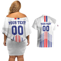 Custom Faroe Islands Football Couples Matching Off Shoulder Short Dress and Hawaiian Shirt Go Champion White Version