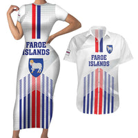 Custom Faroe Islands Football Couples Matching Short Sleeve Bodycon Dress and Hawaiian Shirt Go Champion White Version