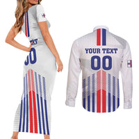 Custom Faroe Islands Football Couples Matching Short Sleeve Bodycon Dress and Long Sleeve Button Shirt Go Champion White Version
