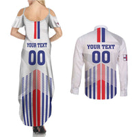 Custom Faroe Islands Football Couples Matching Summer Maxi Dress and Long Sleeve Button Shirt Go Champion White Version