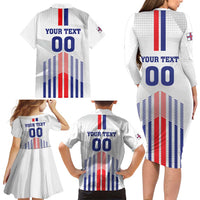 Custom Faroe Islands Football Family Matching Long Sleeve Bodycon Dress and Hawaiian Shirt Go Champion White Version