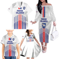 Custom Faroe Islands Football Family Matching Off The Shoulder Long Sleeve Dress and Hawaiian Shirt Go Champion White Version