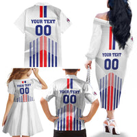 Custom Faroe Islands Football Family Matching Off The Shoulder Long Sleeve Dress and Hawaiian Shirt Go Champion White Version