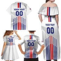 Custom Faroe Islands Football Family Matching Off Shoulder Maxi Dress and Hawaiian Shirt Go Champion White Version