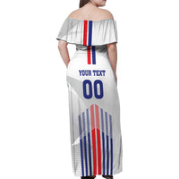 Custom Faroe Islands Football Family Matching Off Shoulder Maxi Dress and Hawaiian Shirt Go Champion White Version