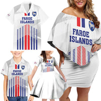 Custom Faroe Islands Football Family Matching Off Shoulder Short Dress and Hawaiian Shirt Go Champion White Version