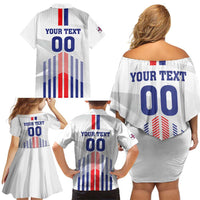 Custom Faroe Islands Football Family Matching Off Shoulder Short Dress and Hawaiian Shirt Go Champion White Version