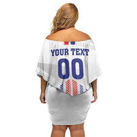 Custom Faroe Islands Football Family Matching Off Shoulder Short Dress and Hawaiian Shirt Go Champion White Version