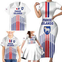 Custom Faroe Islands Football Family Matching Short Sleeve Bodycon Dress and Hawaiian Shirt Go Champion White Version