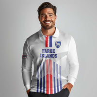 Custom Faroe Islands Football Long Sleeve Polo Shirt Go Champion White Version