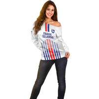Custom Faroe Islands Football Off Shoulder Sweater Go Champion White Version