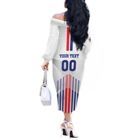Custom Faroe Islands Football Off The Shoulder Long Sleeve Dress Go Champion White Version