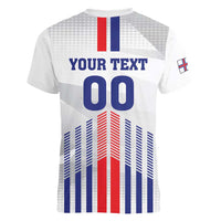 Custom Faroe Islands Football Women V-Neck T-Shirt Go Champion White Version