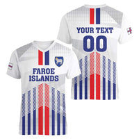 Custom Faroe Islands Football Women V-Neck T-Shirt Go Champion White Version