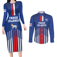 Custom Faroe Islands Football Couples Matching Long Sleeve Bodycon Dress and Long Sleeve Button Shirt Go Champion Blue Version
