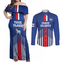 Custom Faroe Islands Football Couples Matching Off Shoulder Maxi Dress and Long Sleeve Button Shirt Go Champion Blue Version
