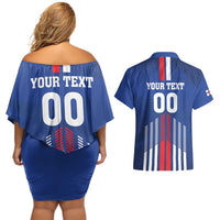 Custom Faroe Islands Football Couples Matching Off Shoulder Short Dress and Hawaiian Shirt Go Champion Blue Version