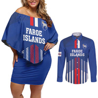 Custom Faroe Islands Football Couples Matching Off Shoulder Short Dress and Long Sleeve Button Shirt Go Champion Blue Version