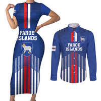 Custom Faroe Islands Football Couples Matching Short Sleeve Bodycon Dress and Long Sleeve Button Shirt Go Champion Blue Version
