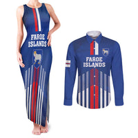 Custom Faroe Islands Football Couples Matching Tank Maxi Dress and Long Sleeve Button Shirt Go Champion Blue Version