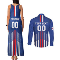 Custom Faroe Islands Football Couples Matching Tank Maxi Dress and Long Sleeve Button Shirt Go Champion Blue Version