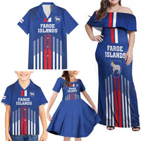 Custom Faroe Islands Football Family Matching Off Shoulder Maxi Dress and Hawaiian Shirt Go Champion Blue Version