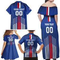Custom Faroe Islands Football Family Matching Off Shoulder Maxi Dress and Hawaiian Shirt Go Champion Blue Version