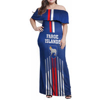 Custom Faroe Islands Football Family Matching Off Shoulder Maxi Dress and Hawaiian Shirt Go Champion Blue Version