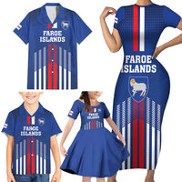 Custom Faroe Islands Football Family Matching Short Sleeve Bodycon Dress and Hawaiian Shirt Go Champion Blue Version