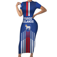 Custom Faroe Islands Football Family Matching Short Sleeve Bodycon Dress and Hawaiian Shirt Go Champion Blue Version