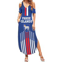 Custom Faroe Islands Football Family Matching Summer Maxi Dress and Hawaiian Shirt Go Champion Blue Version