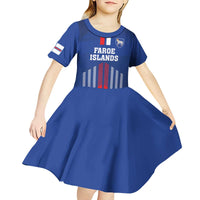 Custom Faroe Islands Football Kid Short Sleeve Dress Go Champion Blue Version