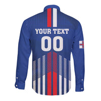 Custom Faroe Islands Football Long Sleeve Button Shirt Go Champion Blue Version